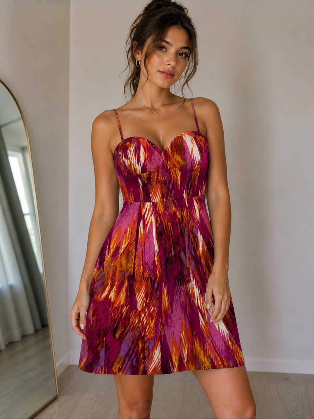 Bisou Bisou Michele Bohbot Pink Abstract Mini Dress Size 8